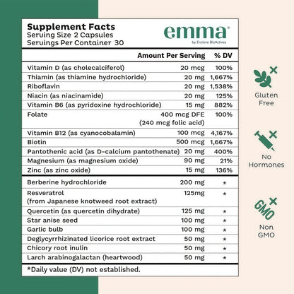 Emma: Dr. Endorsed Supplement for Constipation, Gas & Bloating Relief | Doctor endorsed formula with berberine, resveratrol & quercetin for leaky gut & constipation relief.